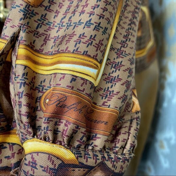 Ralph Lauren Brown Multi Glen Plaid Equestrian Elegance Silk Print Blouse - Picture 9 of 16